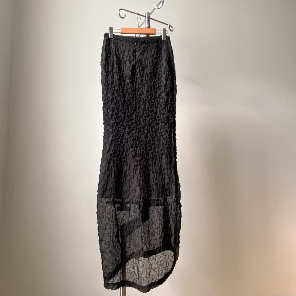 ☀️ Funky Sheer Black High-Low Textured Crumpled Fabric Maxi Skirt